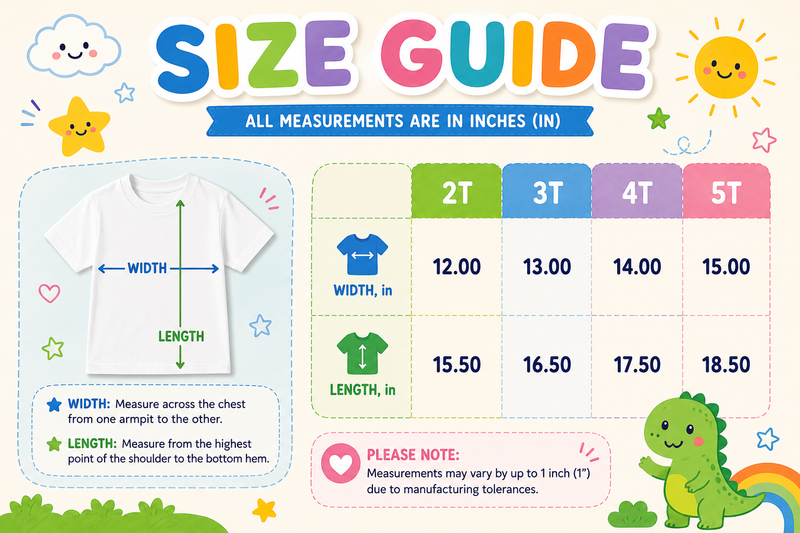 Size guide - all measurements in inches